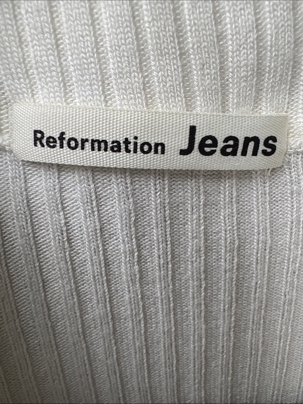 Reformation Jeans White Ribbed Knit Short Sleeve Polo Top - Size L - Picture 2 of 9
